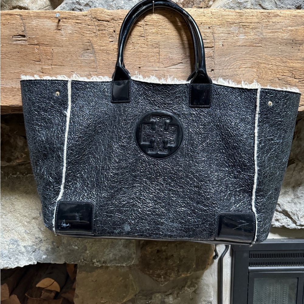 Authentic Tory Burch shearling tote bag